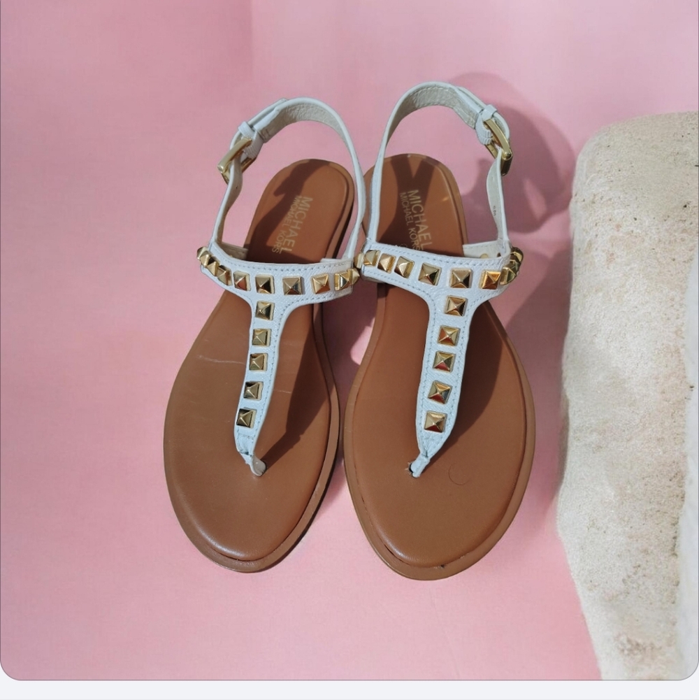 Michael Kors Gold-Studded White Sandals